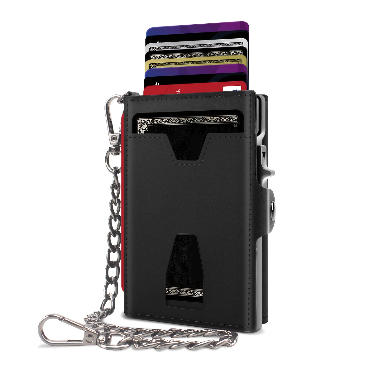 Image of Men's Wallet With 18 Card Slots And Cash Slot With Anti-theft Chain Rfid Blocking Zippered Purse Automatic Pop-up Credit Card Holder Minimalist Wallet