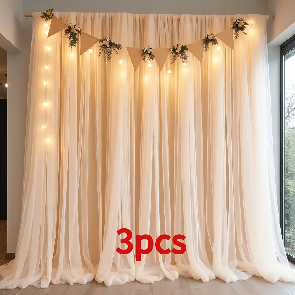 TEMU 3pcs Set, Elegant -colored Party Backdrop Decoration Tulle, Soft Polyester Mesh - Suitable For Themed Parties, Graduation Ceremonies,