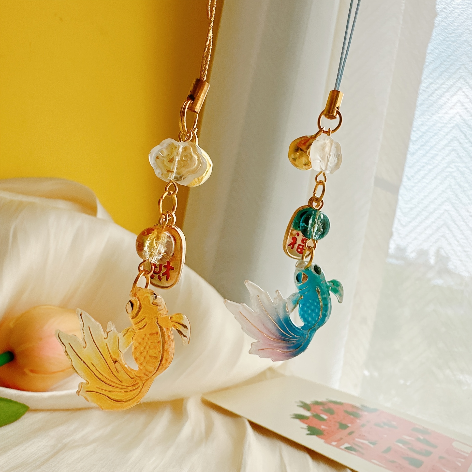 TEMU 2pcs/set Koi Fish Charms - Chinese Fortune Carp Pendant, Phone Case/bag Strap Decor, Gift For Good Luck