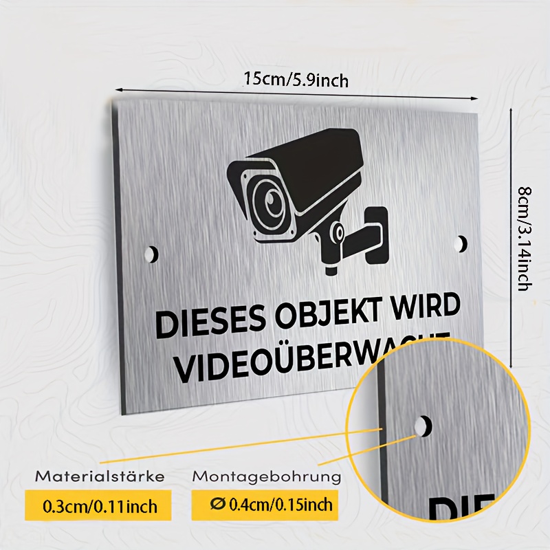 Image of High-visibility Aluminum Video Surveillance Sign - 3.93x2., Durable Warning Plate For Home, Office, And Commercial Use, Indoor/outdoor Compatible, This Property Is Under Video Surveillance, Stores