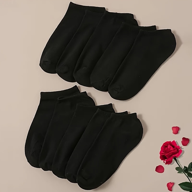 

10 Pairs Of Men's Solid Color Low Cut Ankle Socks, Anti Odor & Sweat Absorption Breathable Socks, For All Seasons Wearing