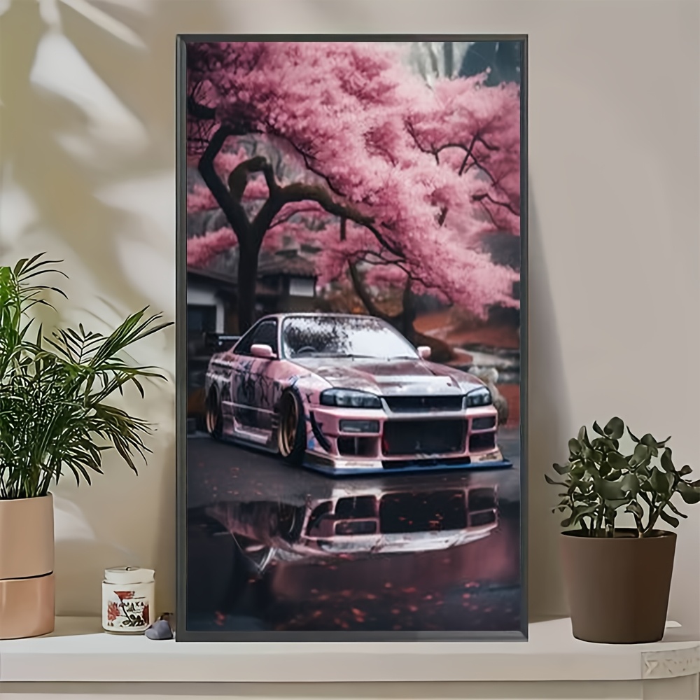 

5d Diamond Painting Kit For Adults, Car & Cherry Blossom Theme, Acrylic () Diy Art Craft, Home Wall Decor, Beginner Friendly With Tools Included