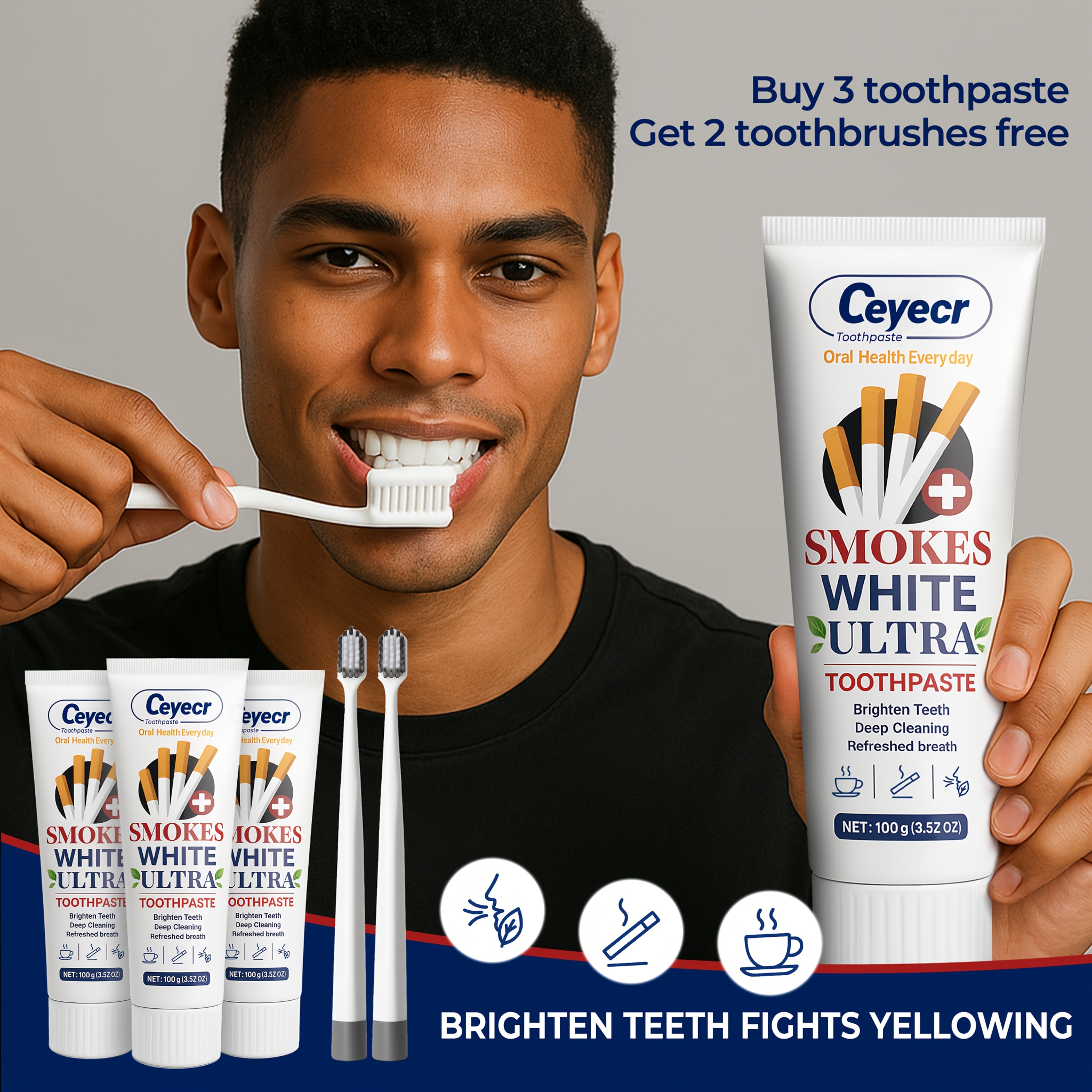 3pcs Smokers Toothpaste & Toothbrush Set for Fresh Breath