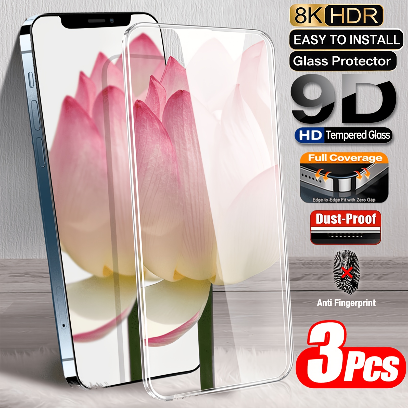 TEMU 3 protectores de pantalla de vidrio templado Ultra HD de cobertura total compatibles con iPhone 18 Pro Max/18 Pro/17E/17 Pro Max/17