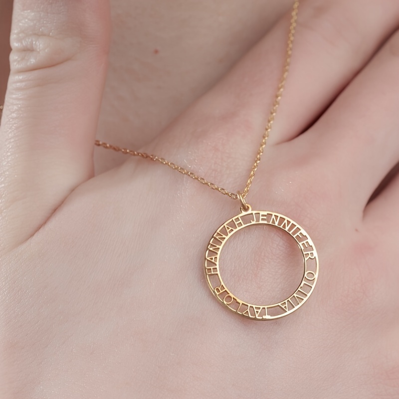 TEMU Custom Family Name Necklace, Personalized Easy Round Pendant Necklace, Stainless Steel Multi-name Necklace, Women's Popular Jewelry, Gift For