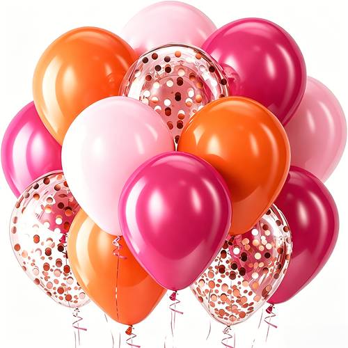 artikel foto 53 stuks perzik en oranje ballonnen met roségouden confetti, geschikt voor singlesfeesten, tropische hawaiiaanse feesten, verlovingen, verjaardagsfeestartikelen, bruiloften, jubilea, vrijgezellenfeesten, afstudeerseizoen, volwassenwordingsceremonies
