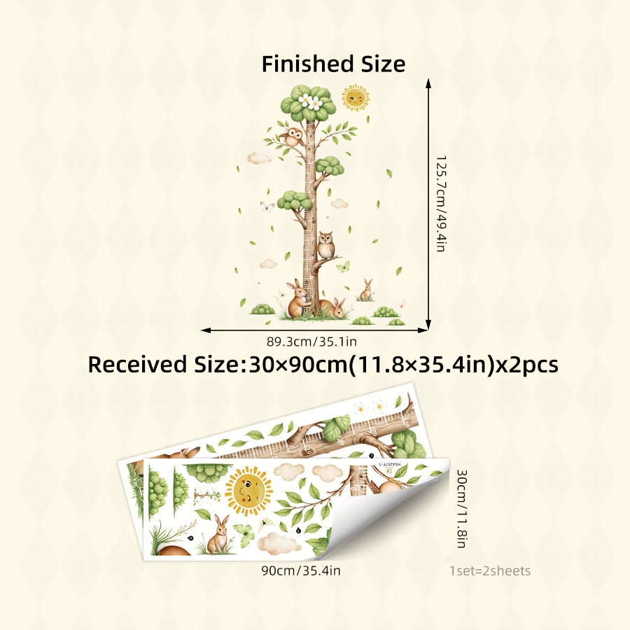 Set of 2 Cartoon Animal Wall Stickers for Measuring Height