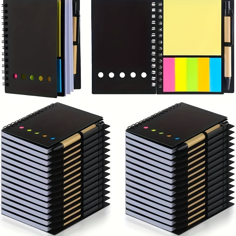 TEMU 8pcs Spiral Shaped, Clip-on Embedded Notebook Sticky Notes, Colored Index Label Mini Notebook Set, Including 4pcs Notebooks And 4pcs Pens