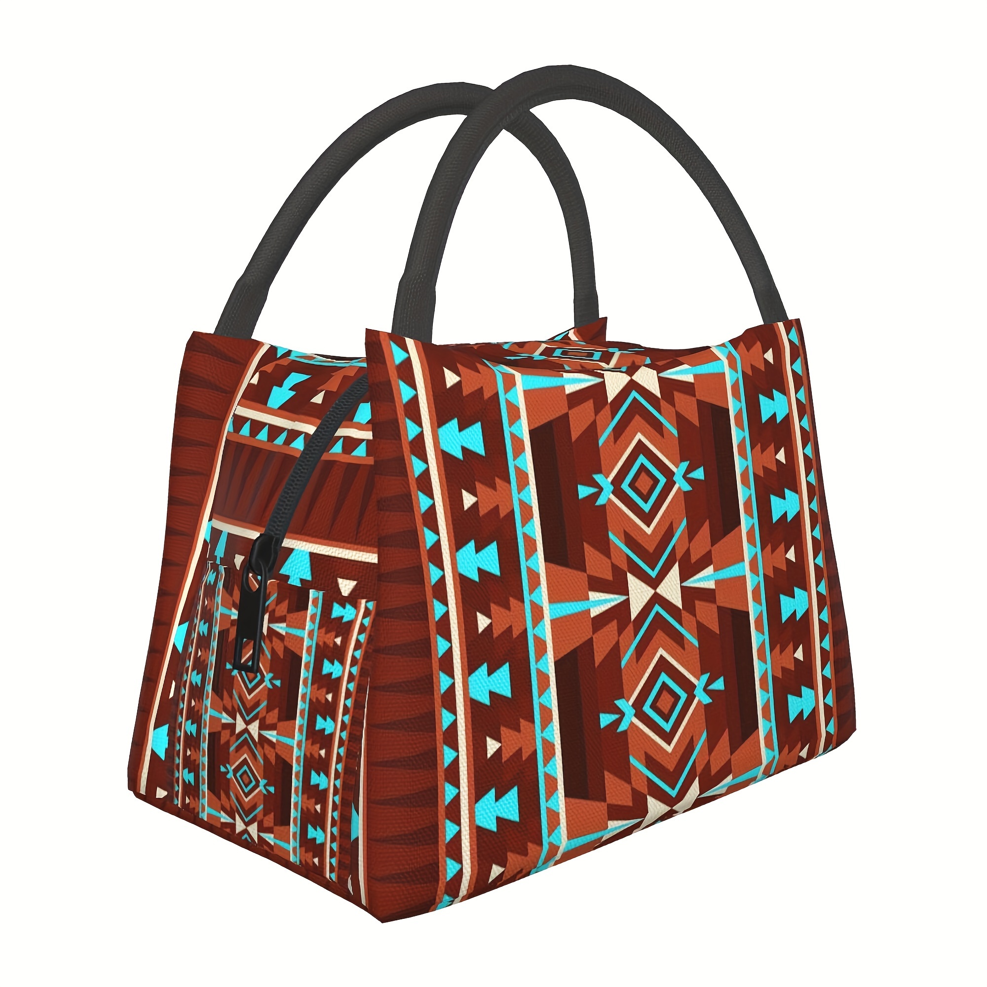 

1pc Reusable Brown Geometric Pattern Cooler Bag, Insulated Lunch Bag, Suitable For Camping, Picnic, Beach, For Home, Restaurant, Office, And Outdoor, 11x6.5x7 In