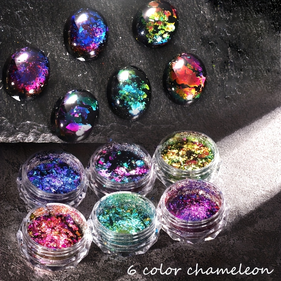 

6-pack Chameleon Nail Glitter Sequins Set, Round Mixed Aurora Flakes, -free Nail Art Decoration Kit For Manicure And Pedicure