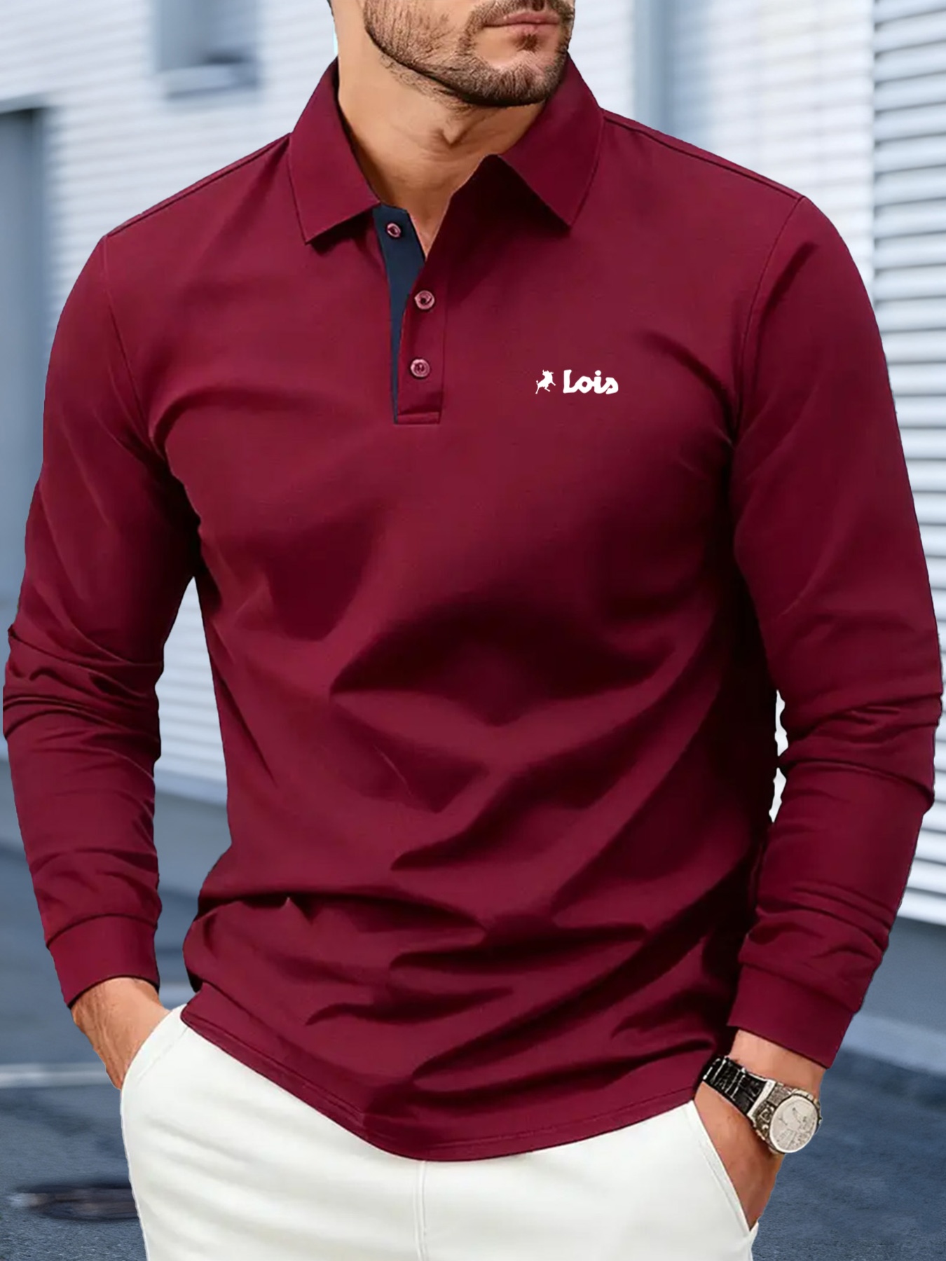 ZC8-P142# Camisa de Manga Larga para Hombre Estilo  Otoño/Invierno con Estampado Minimalista Creativo, Ajuste Elegante y Estiloso, Diseño de Colores Contrastantes, Cuello Vuelto, Tejido Cómodo y Transpirable, Resistente a Arrugas y Pelusas, Ideal para Capas o Usar Sola, Casual y 