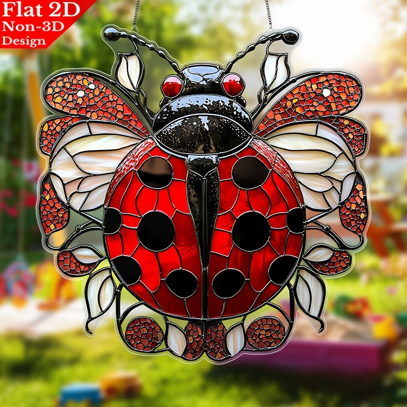 

1pc Ladybug Suncatcher, 2d Flat Acrylic Animal Theme Hanging Ornament, Plastic Garden Decor For Birthday, & , Garden Decoration, Decor, Living Room, ',