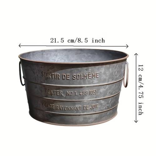 retro country style flower pot retro gray galvanized metal round iron flower pot indoor and outdoor home garden courtyard decoration item vintage planter bucket planter metal vases for fresh dried flowers drainage hole bonsai