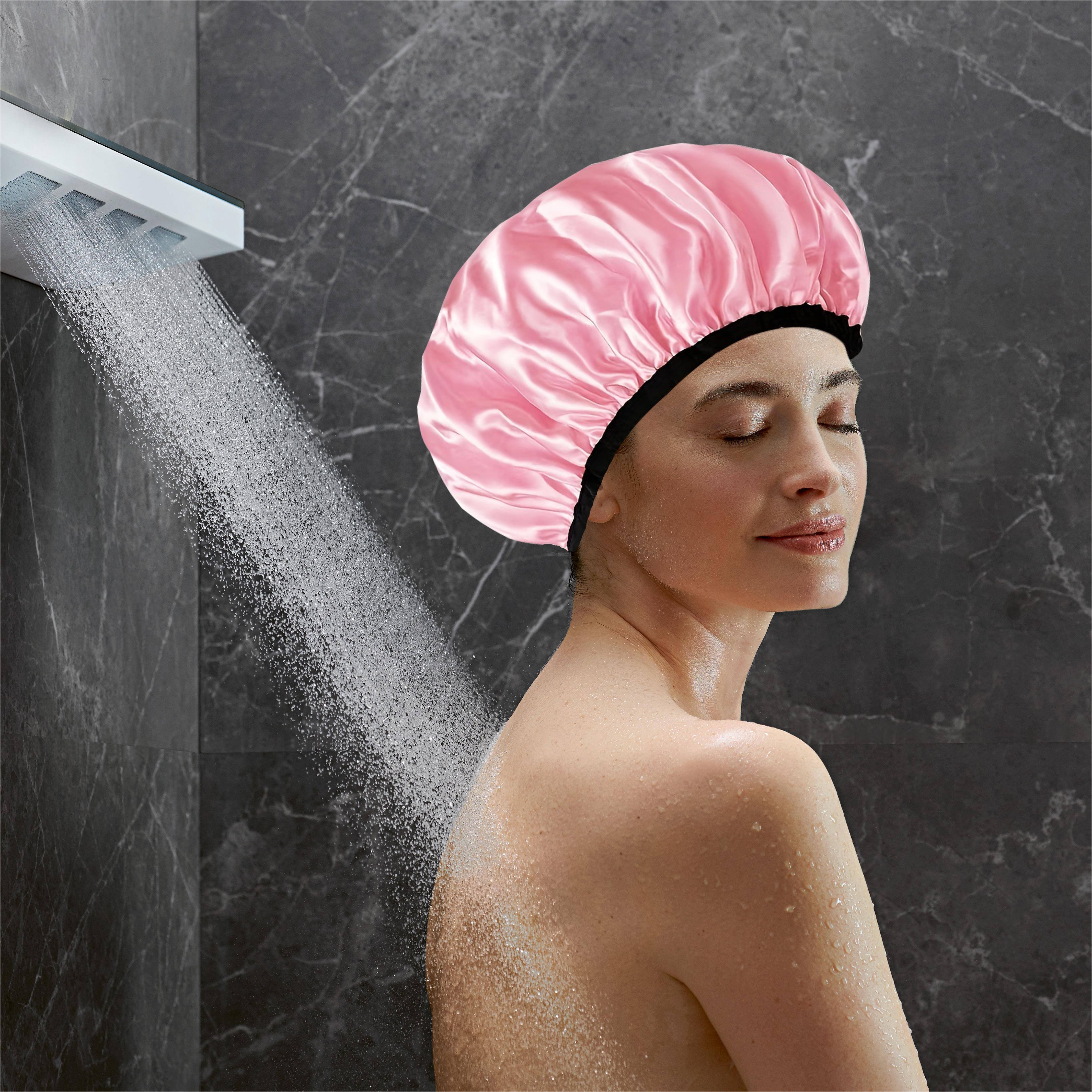 New Women's Double-Layer High Quality Extra-Large Shower Cap, Stretchable and Adjustable for Long Hair, Pull-Over Deep Conditioning Cap, Solid Color Fashionable High Quality Swim Cap, Suitable for All Seasons, Single Piece