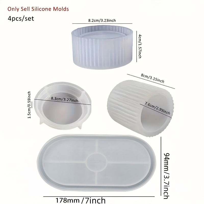 Image of 4pcs/set Silicone Mold Sets For Candle Jars And Oval Tray Striped Storage Jars For Injection Home Decoration Handmade Gypsum Concrete For Candle Holders To Make