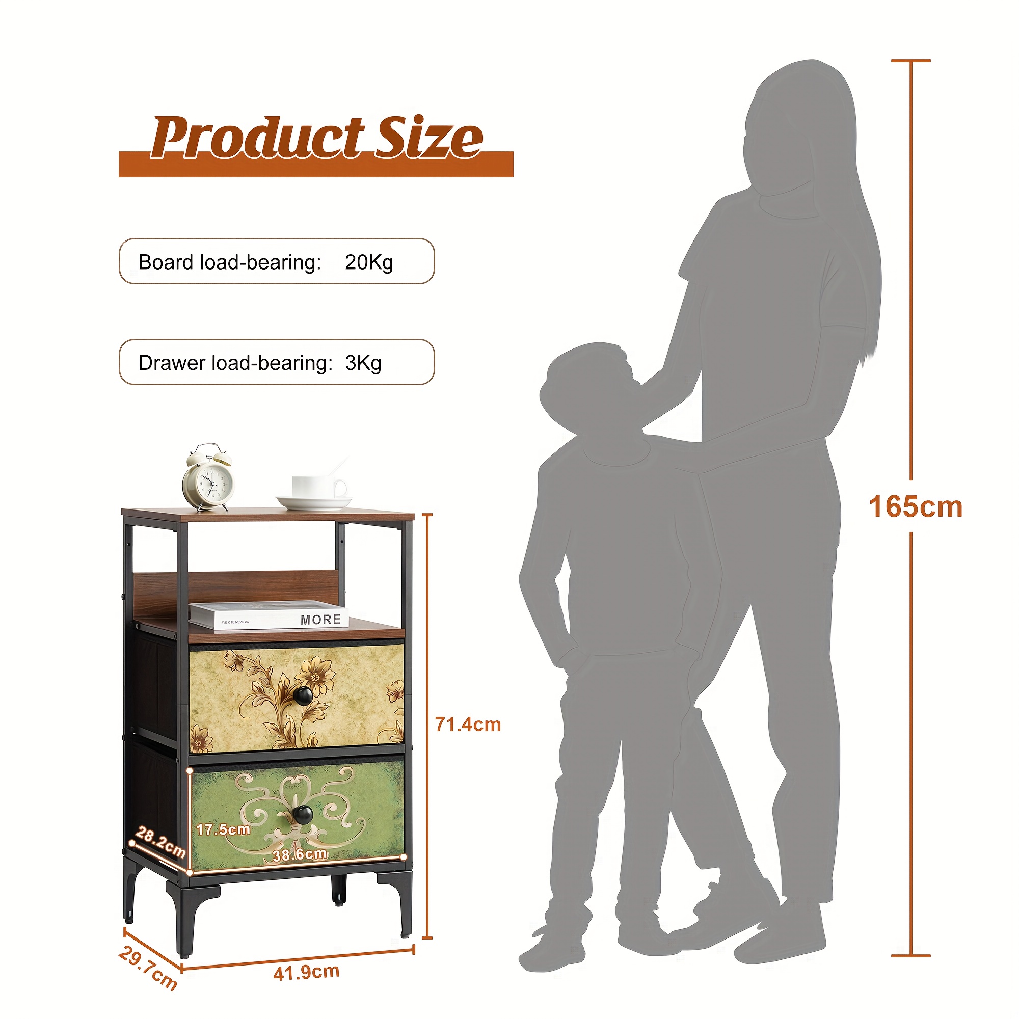 Nightstand Set of 2, Night Stand with Fabric Drawer, Mesh Shelf, Side Table with Storage, Fabric Drawer Dresser, Open Shelf, Metal Frame, Bedroom