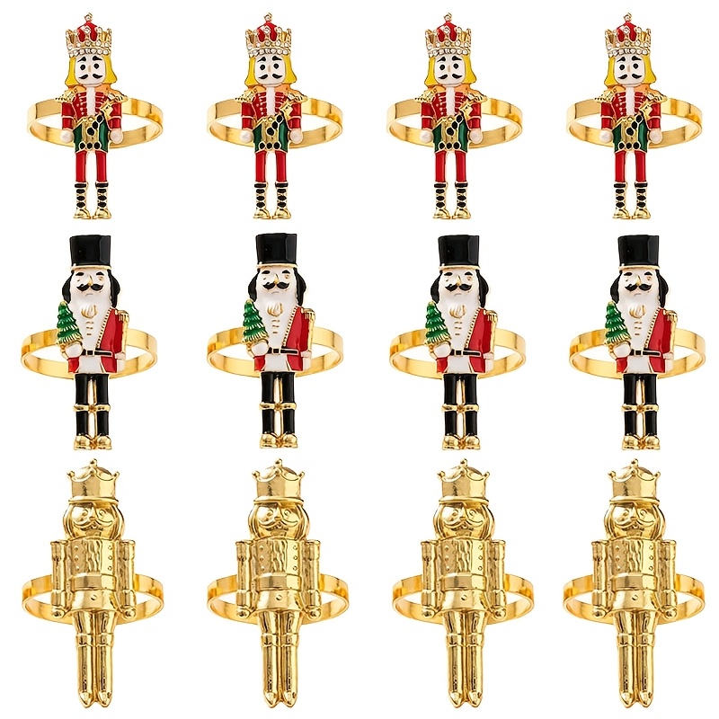 TEMU 12pcs Set, Christmas Nutcracker Soldier Napkin Rings, Complete Set Of 3 Metal Nutcracker Napkin Holders, Christmas Table Napkin Ring Decoration