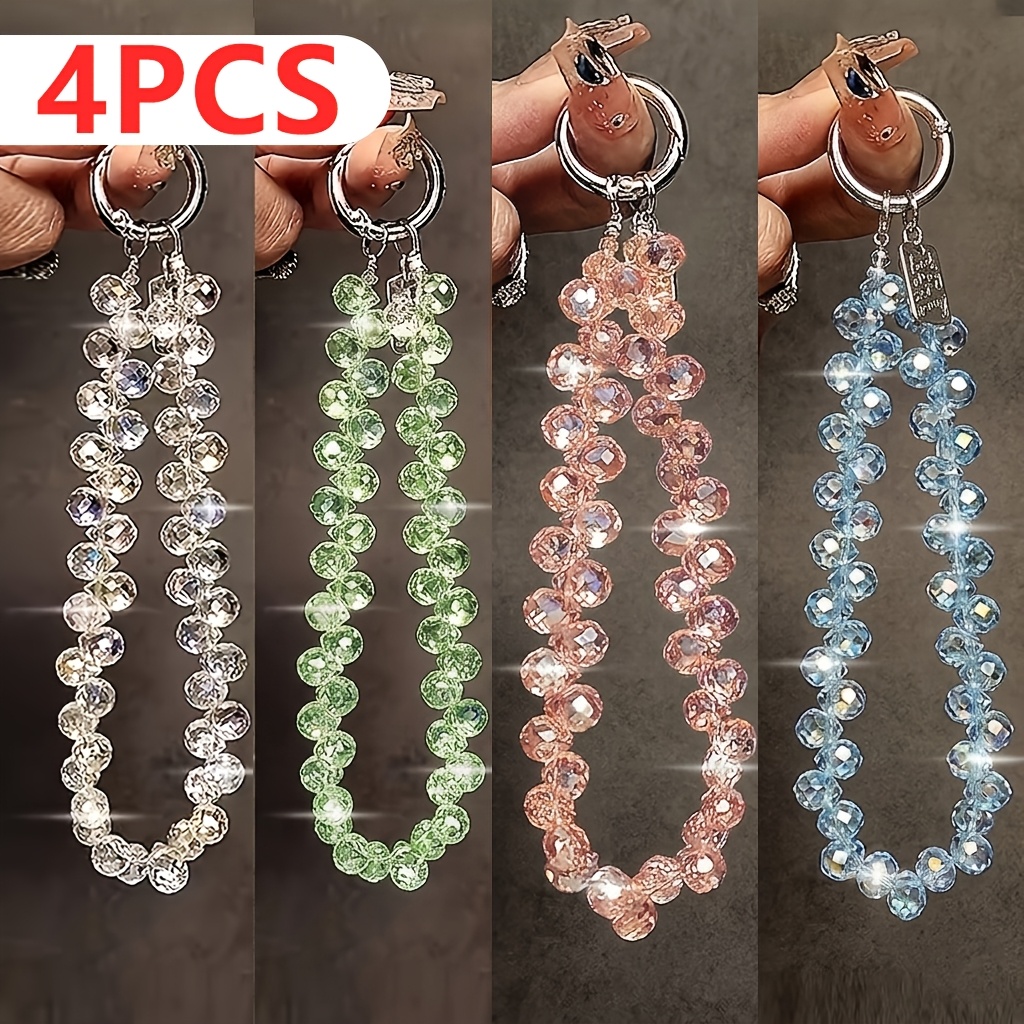 TEMU 4-pack Bling Phone Lanyard Keychain, Heavy Duty Chain For Phone Case Bag Purse, Detachable & Shockproof Wristlet Strap, Universal Phone Jewelry