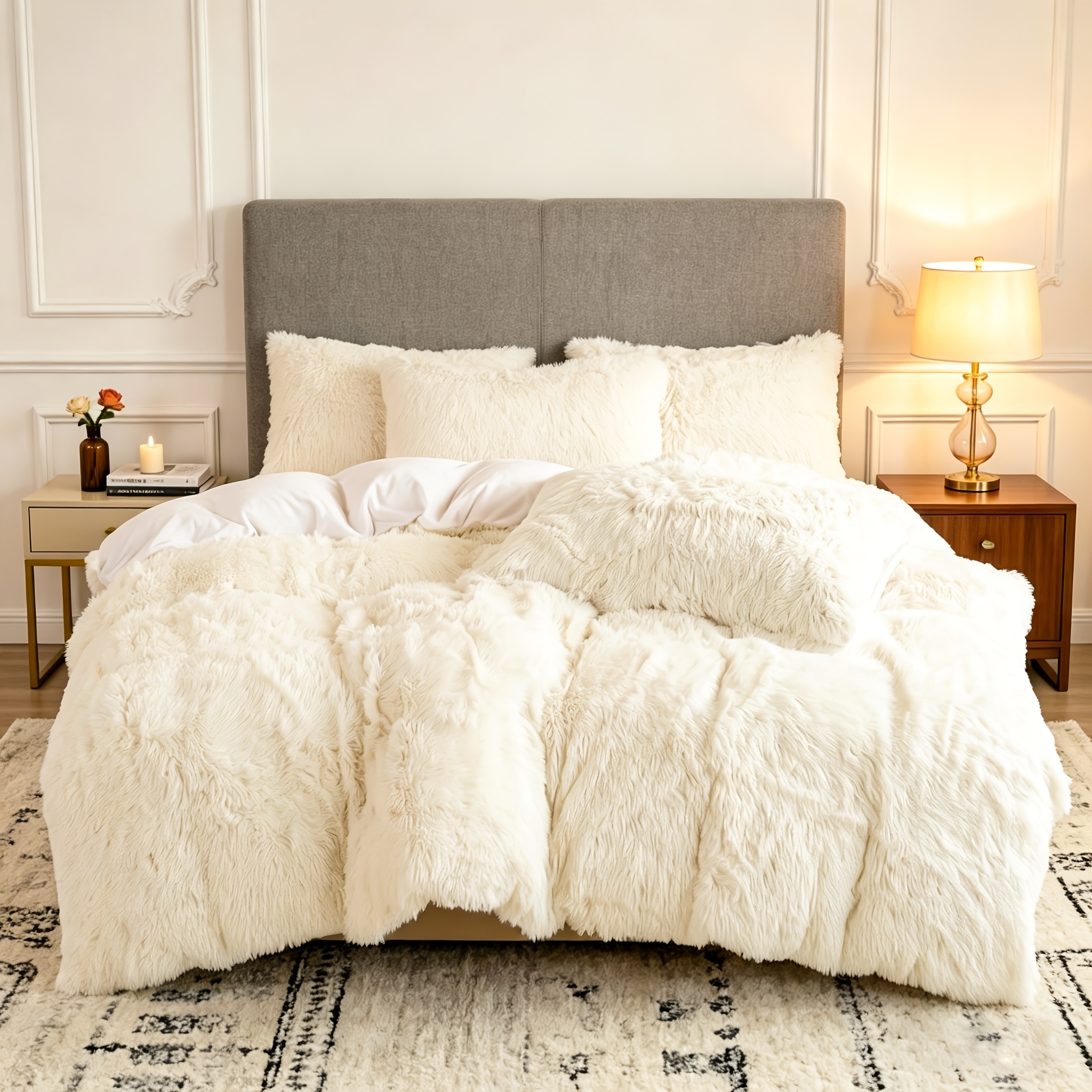 Image of 3pcs Advanced Aesthetic Black And White Plush Duvet Cover Versatile Warm Three-piece Set For Bedroom (excluding Duvet Insert And Pillow Insert)