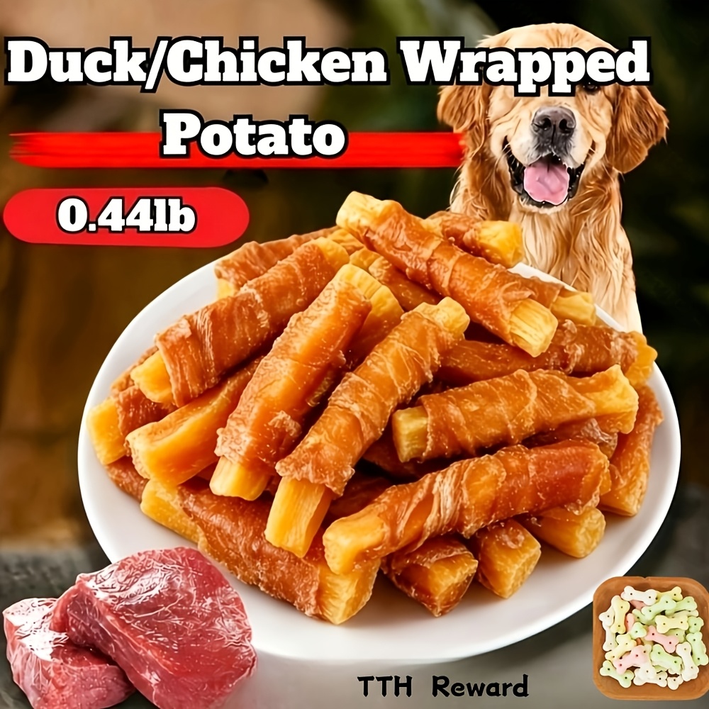 TEMU Chicken Sweet Potato Dog Treats, Thick Sliced Chicken Meat And Sweet Potato Jerky Strips, High-protein -free Chews For Small Medium Large Dogs,