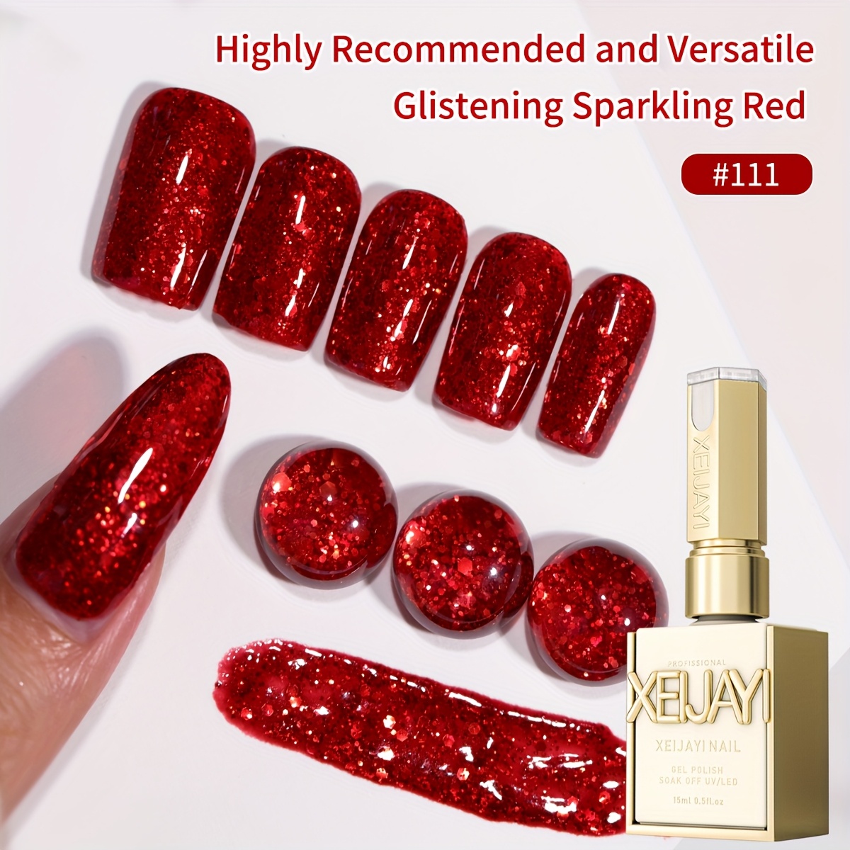 15ml Xeijayi /korean Red Glitter Nail Gel Polish Suitable For /led, -free Soak Gel For Instant, Spring Nail Designs, Salon & Diy Manicure For Women, Gel Polish For Nail
