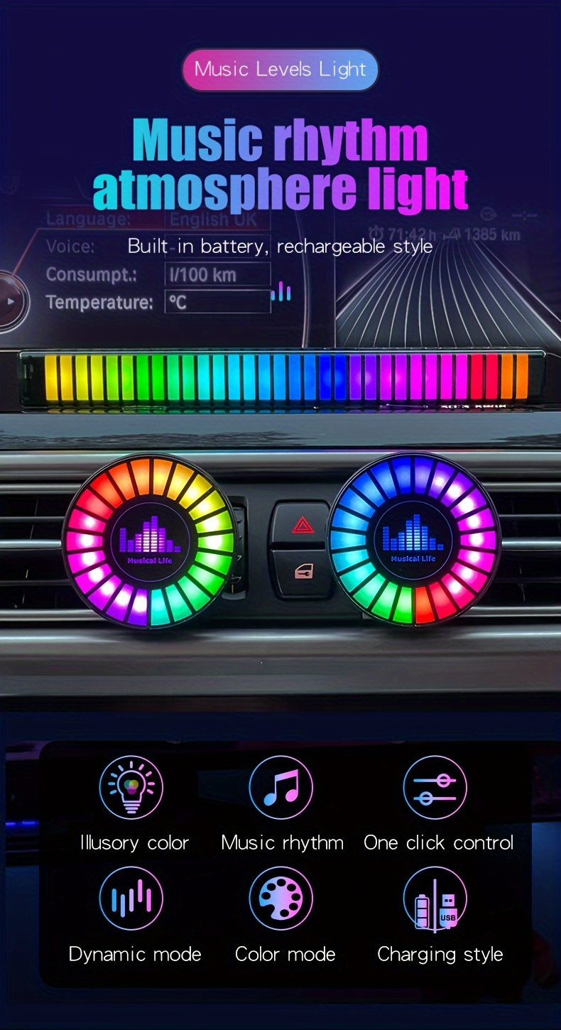 led light bar for vehicles rgb atmosphere   rhythm lamp sync   inside interior decoration breathing   sound controlled voice pickup usb ambient lighting strip lights details 0