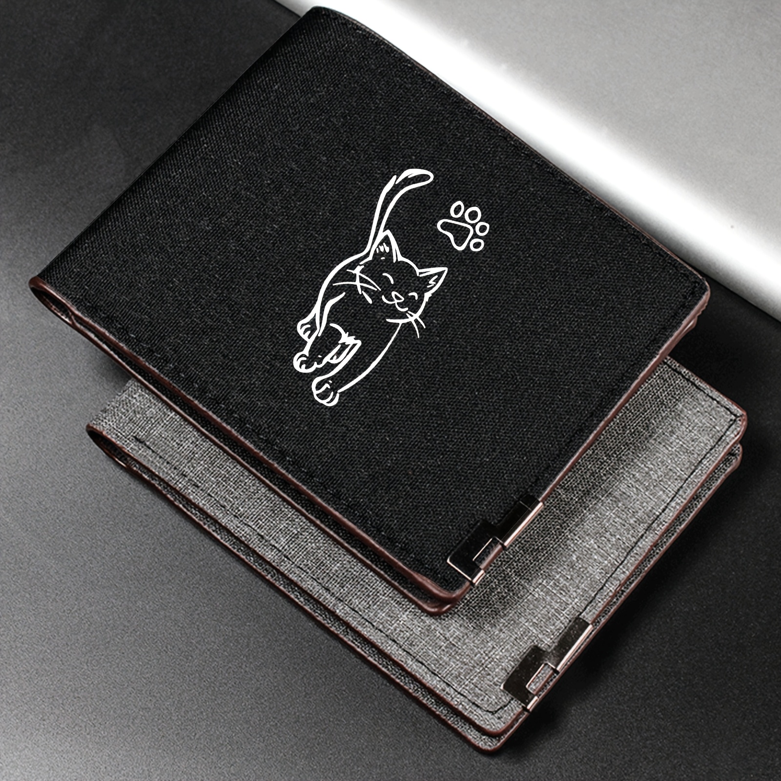 1pc easy retro light luxury premium minimalist   cat and paw print silhouette printed wallet multifunctional mens wallet card case coin purse ultra thin business wallet large capacity multi card slot coin purse suitable for business