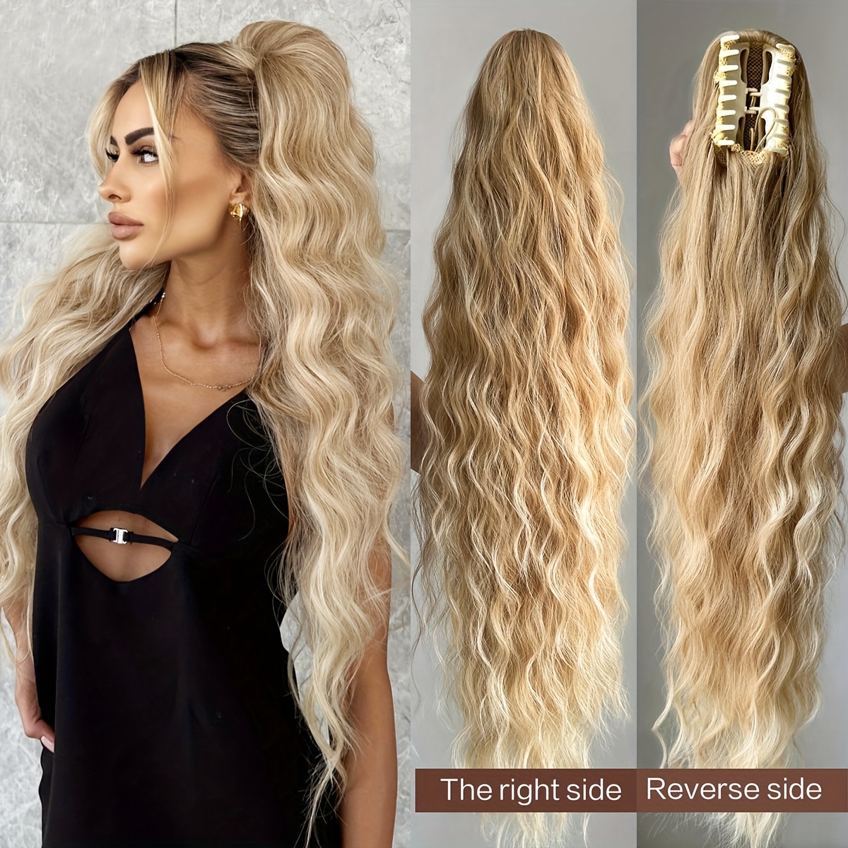   womens 28 inch brown wavy ponytail extension high temperature fiber clip in tailpiece synthetic hairpiece for ladies details 0