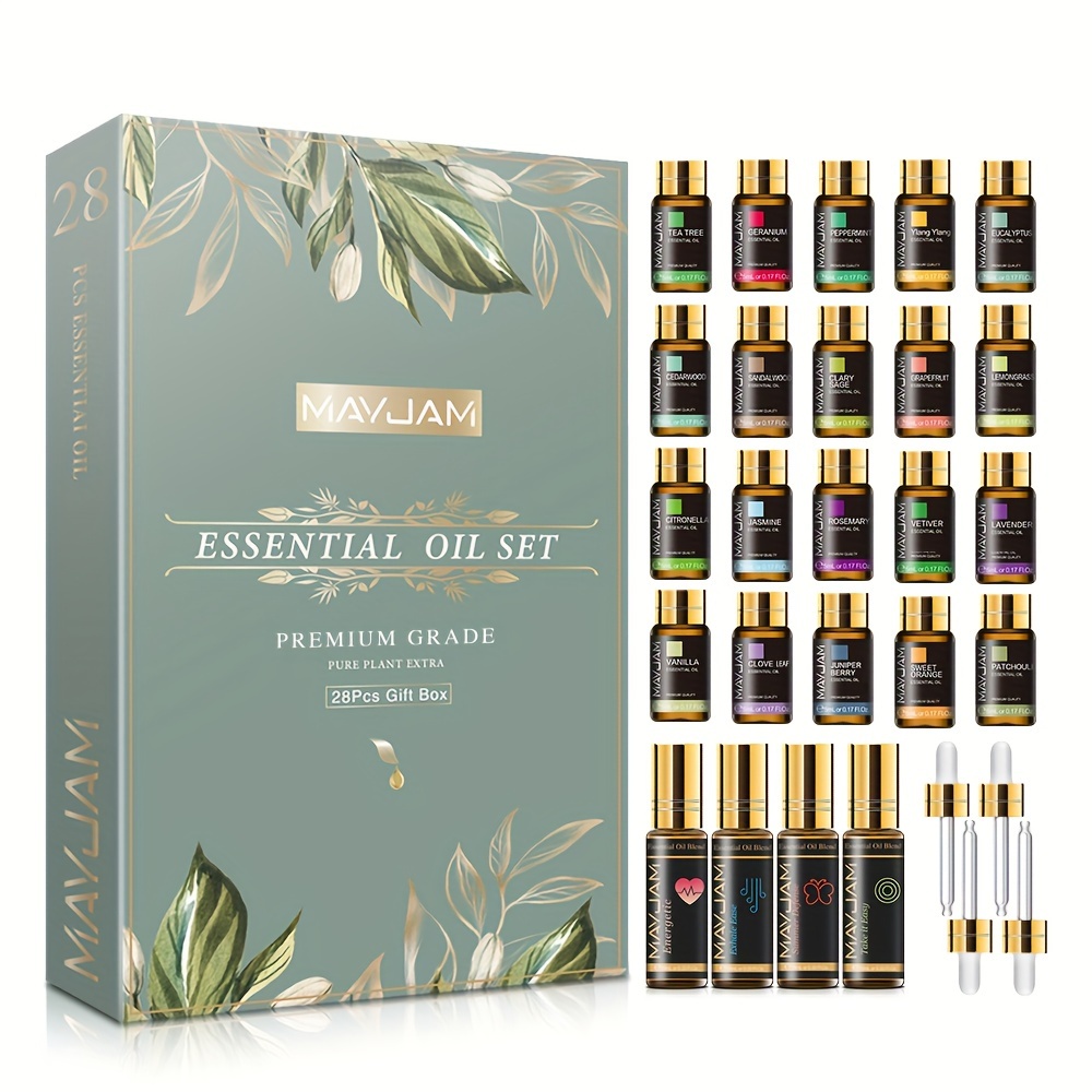 [Essential Oils] MAYJAM | 28pcs Essential Oils Set Gift Kit | 24x5ml Essential Oil Singles 4x10ml Essential Oil Blends | Aromatherapy, Diffusers, Humidifier And DIY Candle Making | Ideal Gift for Various Occasions, Holiday Gift Recommendation, Valentine's Day Surprise