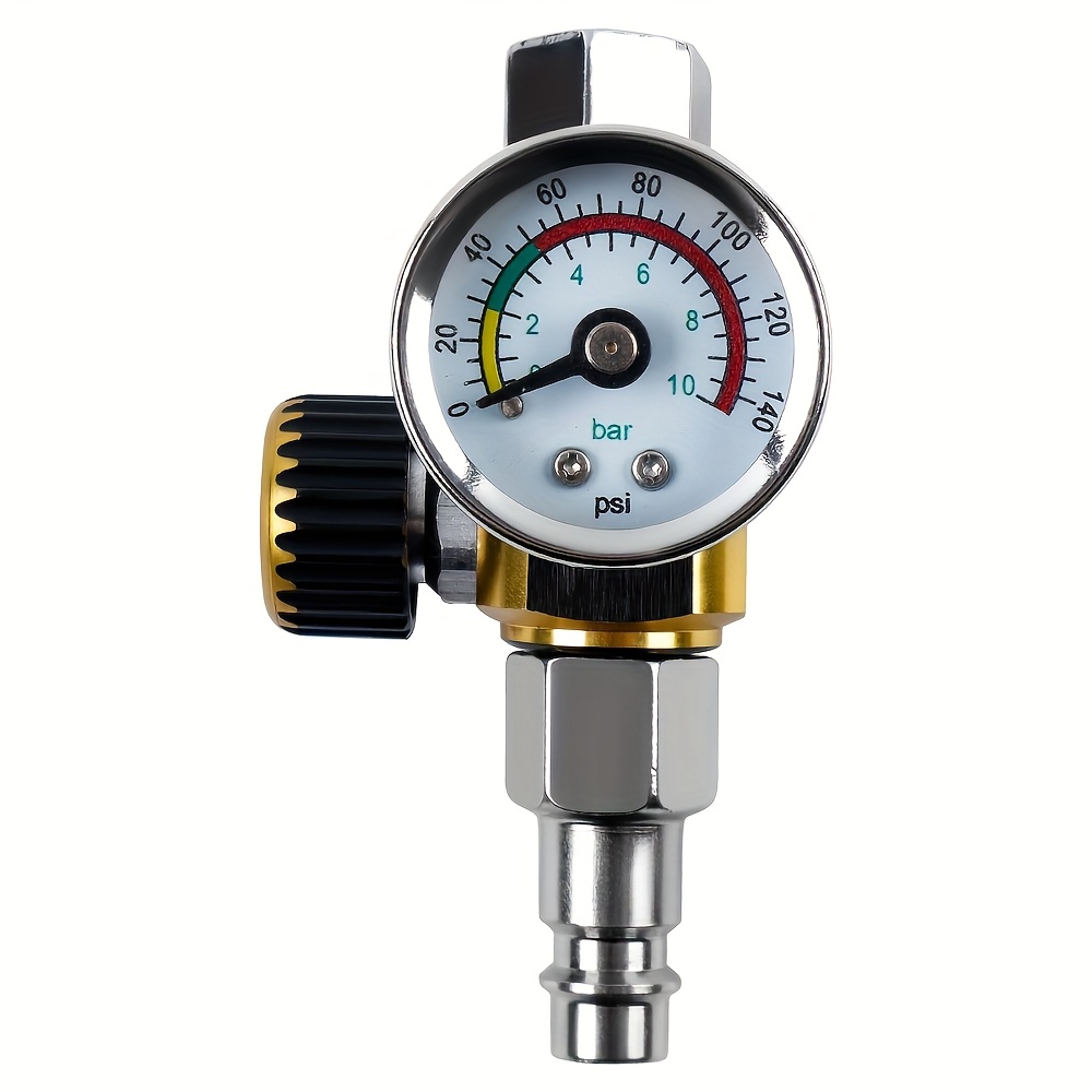 TEMU 1 Set Professional Heavy-duty Spray Gun Pressure Regulator G1/4 Connection Aluminum Alloy Golden Dial Precise Compatible With Automotive Spray
