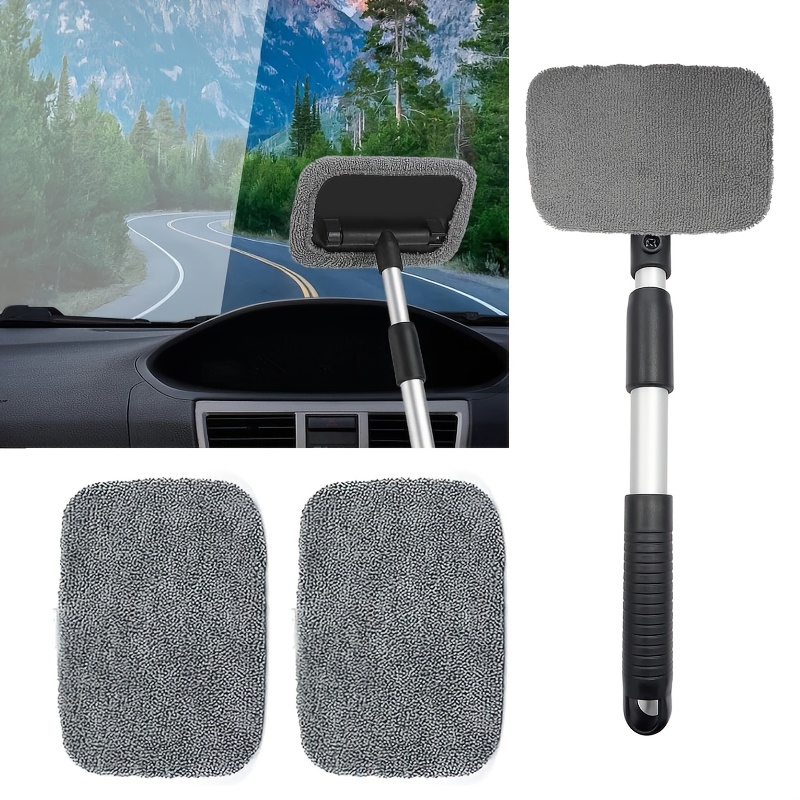 

Windshield Cleaner, Microfiber Car Window Cleaner, With 2 Reusable Washable Microfiber Pads And Extendable Handle Automatic Interior Glass Wiper Kit