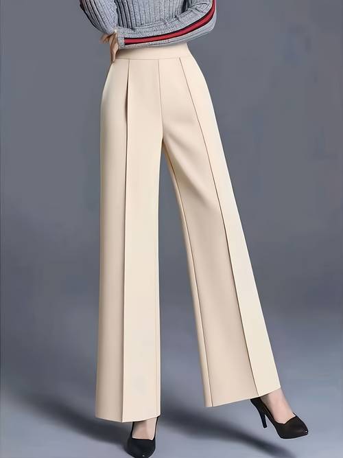 elegant high waisted slanted pocket womens solid color wide leg stick comfortable loose casual pants