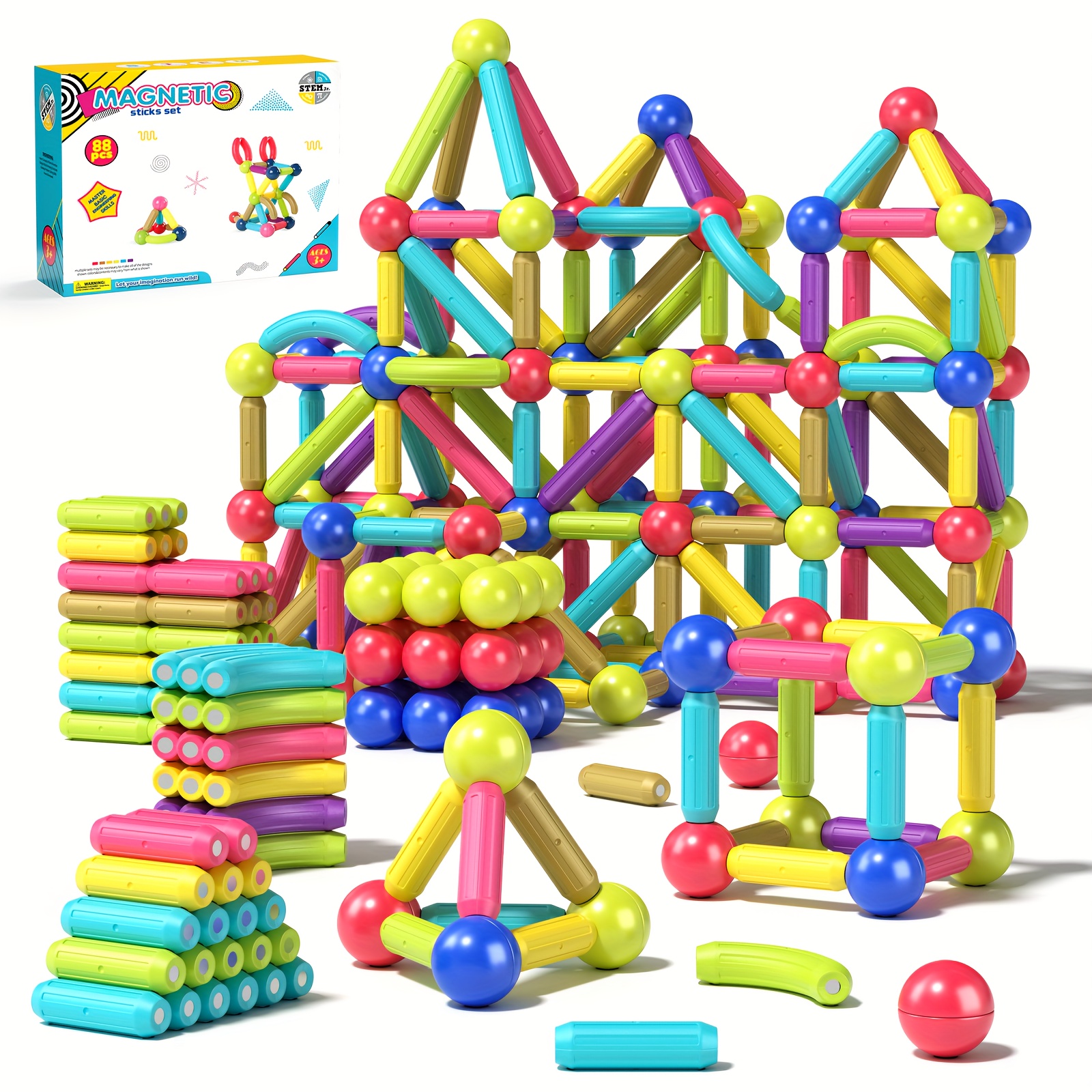 

Magnetic Building Toys For Kids, 88pcs Magnetic Tiles Toddler Toys, Magnet Blocks Sticks & Ball Game, Stem Brain Development Kit For Preschool Girls, Boys Ideal Gift Set