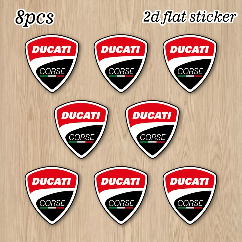 TEMU 8-delige Ducati Corse Logo Ontwerp Waterdichte Vinyl Sticker, Zelfklevende Duurzame Autosticker voor Laptops, Auto's, Motorfietsen, Waterflessen