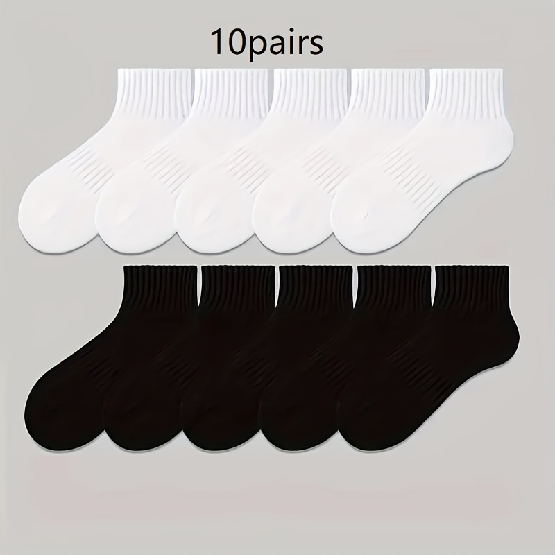 E-shop 10er-Pack, Weiß Schwarz – Elegantes Rippenmuster, Atmungsaktive -Spandex-Mischung, Ganzjahres- Freizeitgeeignet, Freizeitsocken | Elegante