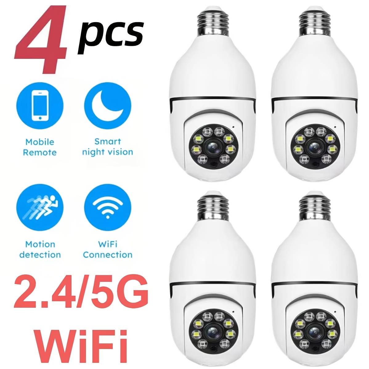 TEMU 4pcs Hawkray Intelligent Ai Camera, 911alarmmonitoring360° Rotating Night Vision With Function, Motion Detection And Real-time Alerts Home Guard