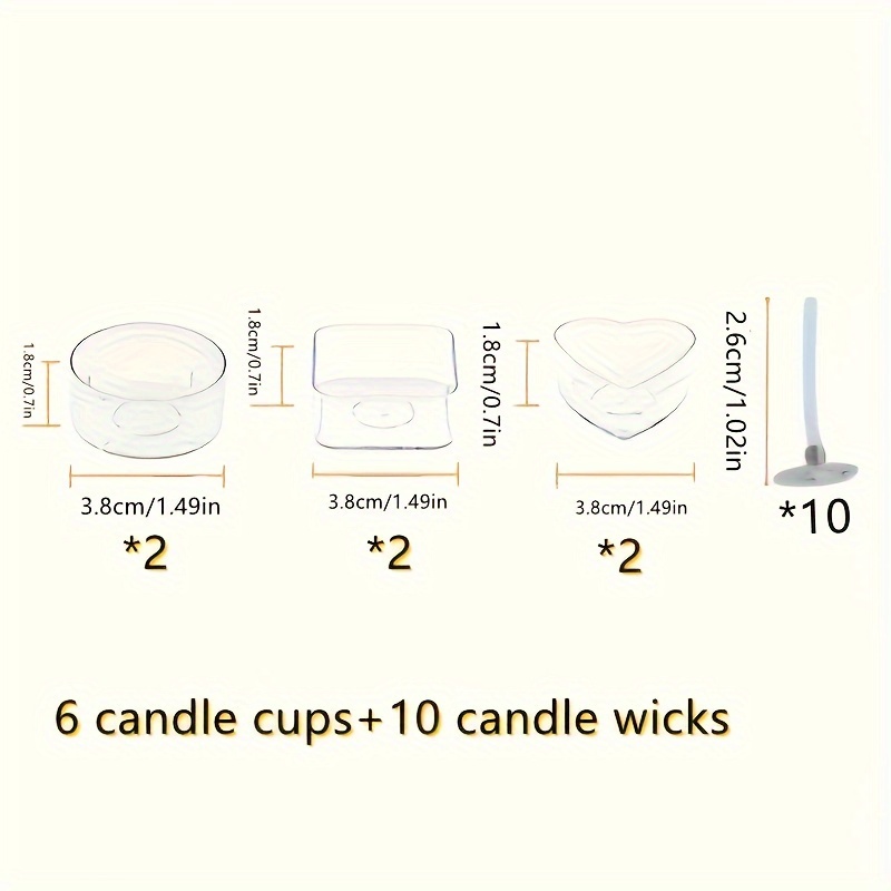 TEMU New 16pcs Tea Light Candle Making Kit - Clear Plastic Heat-resistant Votive Cup Holders , Square, Round Shapes With 26mm Long Candle Wicks For