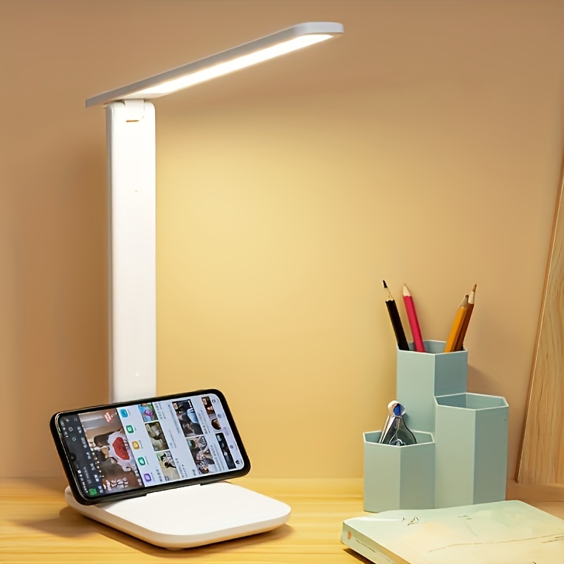 

Haipolala Modern Led Desk Lamp With 3-level Touch Dimming, Foldable Design & Built-in Phone Holder - Usb Plug-in, Technology For Study & Bedroom