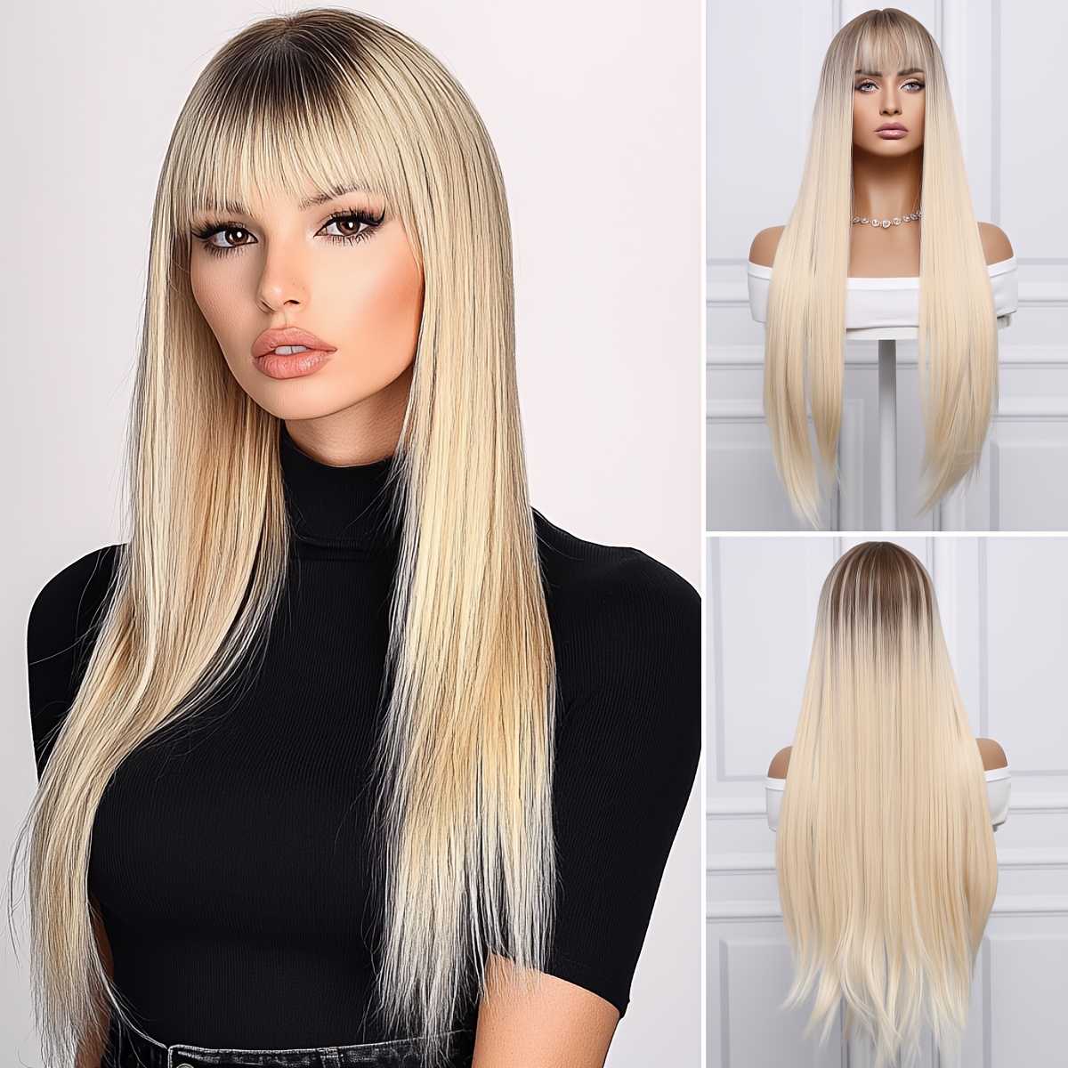 

Straight Brown To Blonde Ombre Synthetic Fiber Wig, Classic And Elegant Style, For , Comfortable And Easy To Care For, 30 Inches