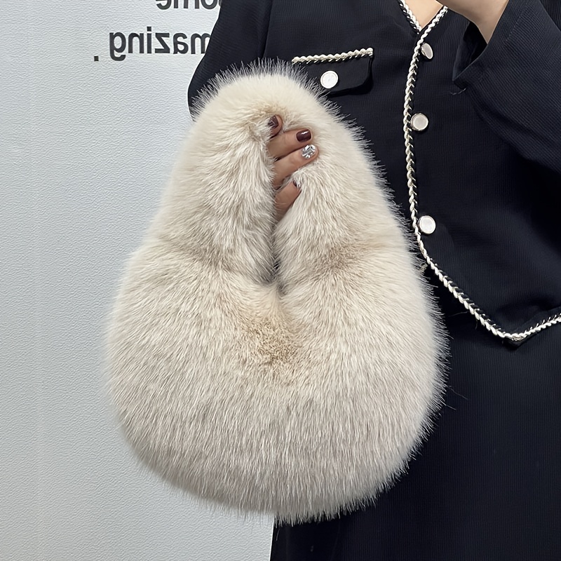 

Elegant White Faux Fur Clutch For Women - Soft, Compact With Zip Closure, Polyester Lined - Evening & Formal Events