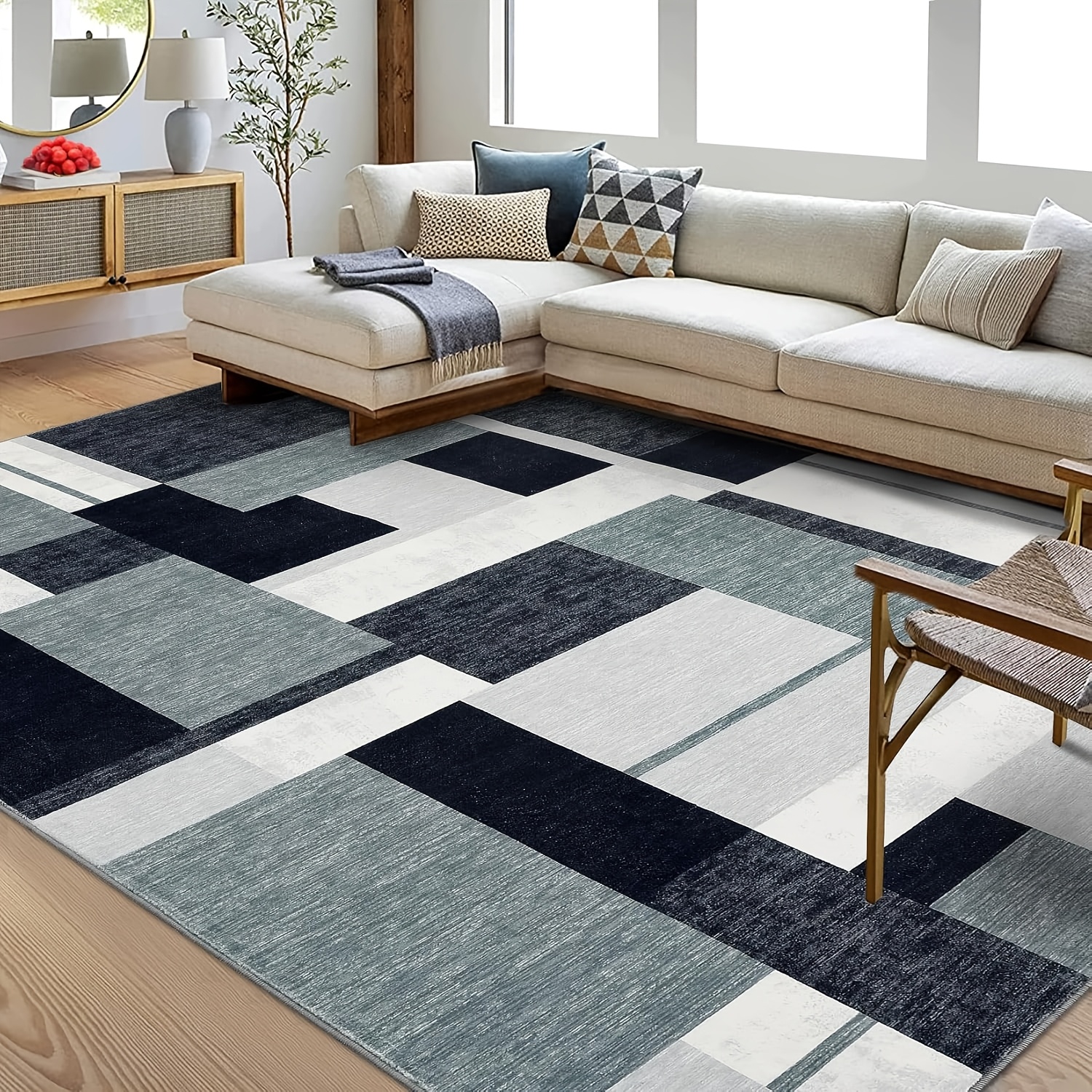 Washable Rug Mat Modern Boxes Bedroom Rugs Floor Mat Accent Rug Soft Indoor Large Rug Non Slip Non Shedding Throw Carpet For Dining Room