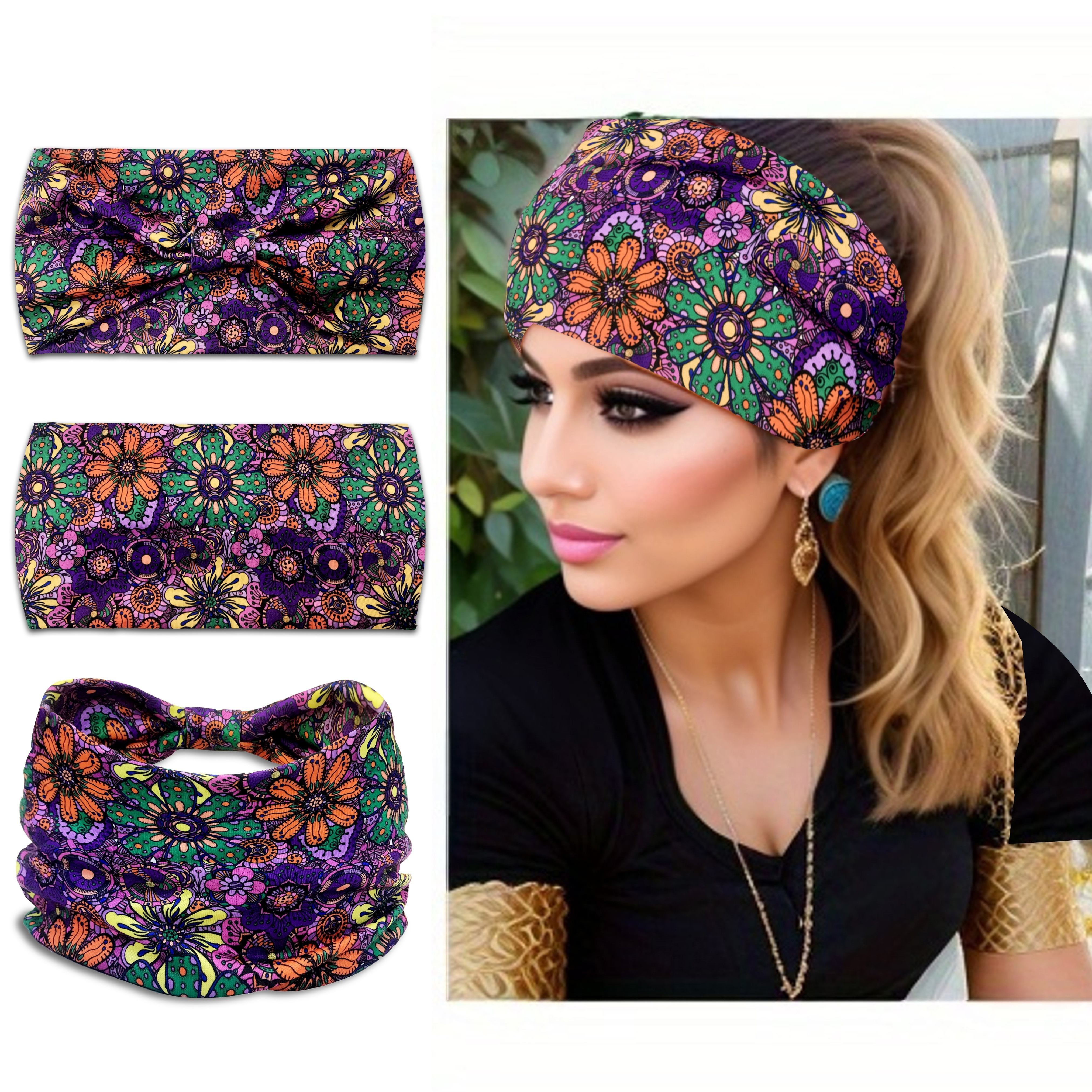 

Bohemian Style Floral Printed Wide Headband, Elastic Non-slip Knotted Hairband, Versatile Fashion Hair Accessory For Women, Vibrant Colors