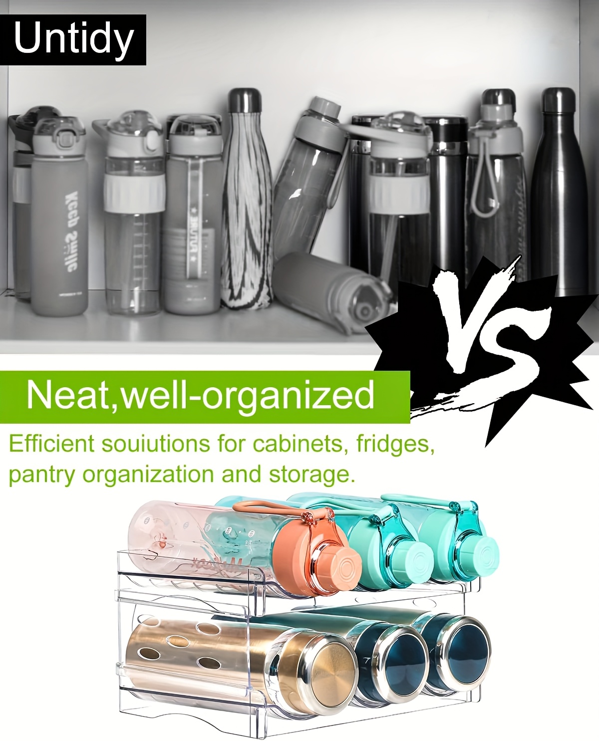 Porte Bouteilles Empilable ZOFUN Lot De 3 Organiseurs De Bouteilles - Porte-bouteilles Empilable Pour Réfrigérateur, Armoire - 9 Places Porte-bouteilles Réfrigérateur