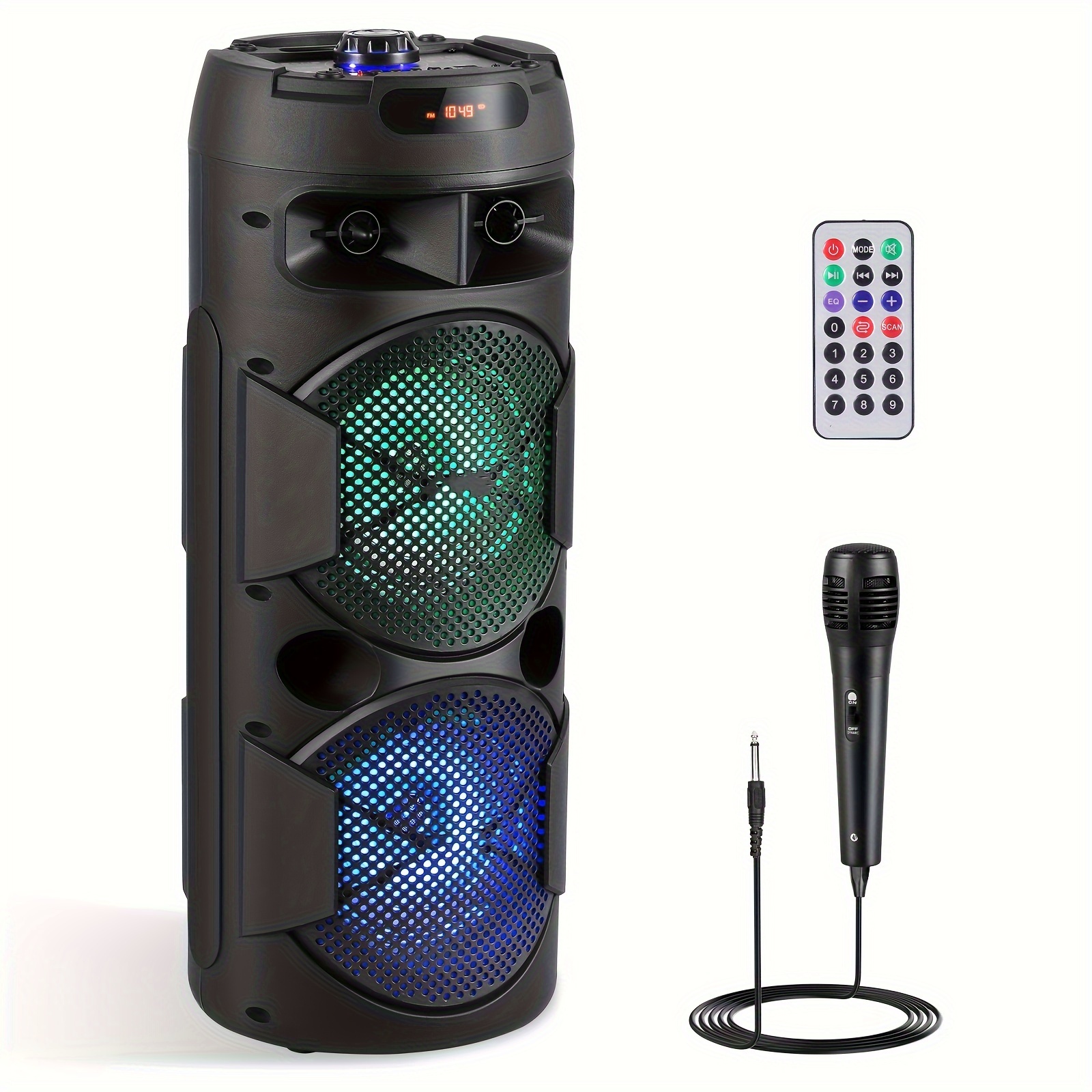 

Portable Bt Pa Speaker System, Rechargeable Outdoor Wireless Speaker Portable Pa System With Dual 6.5" Subwoofer Wired Microphone, Party Lights, Remote Control, Support Usb Fm Aux Audio Input