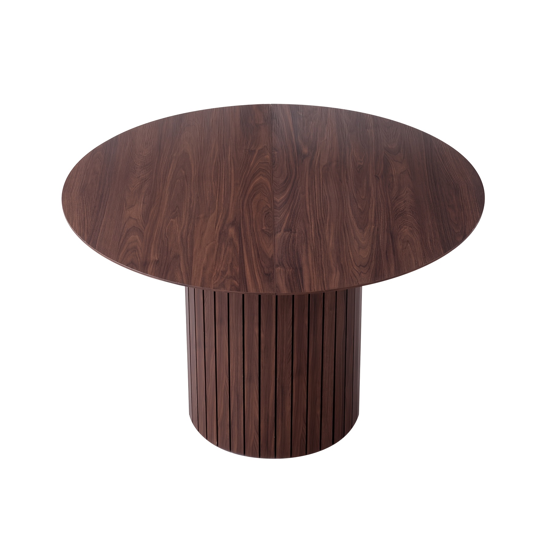 Image of Egoonm 120cm Round Dining Table For 4-6 ; Farmhouse Kitchen Table With Cylindrical Base, Modern Table With Mdf Tabletop And Wooden Slatted Pedestal Base