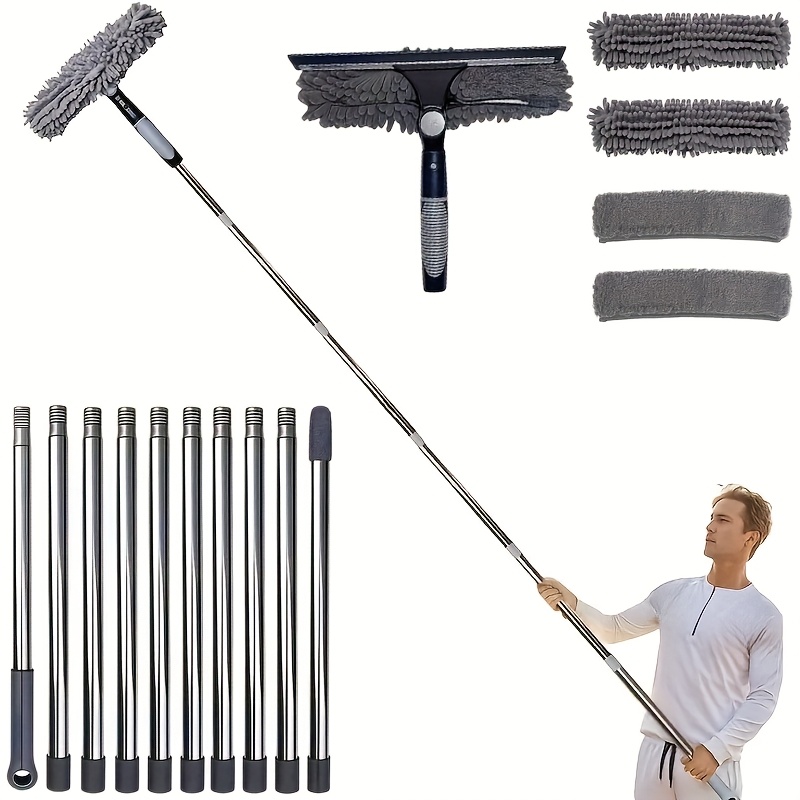 E-shop Professionelles, ausziehbares Fensterabziehset (167-Zoll & 72-Zoll) - 2-in-1-Design | Verfügt über einen drehbaren Kopf mit Korallenfleece-Bezug