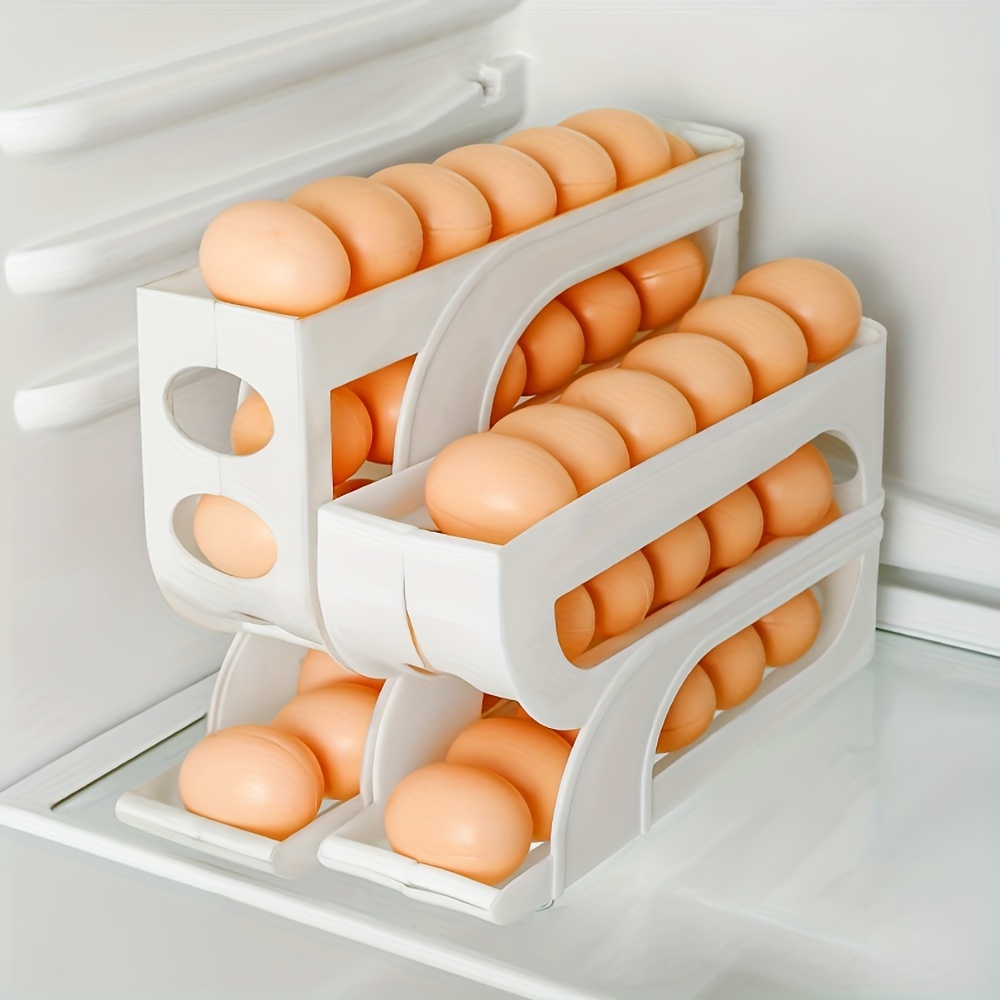 

durable Build" Space-saving 4-tier Automatic Egg Roller - Large Capacity, Shockproof Plastic Egg Storage For Fridge & Kitchen