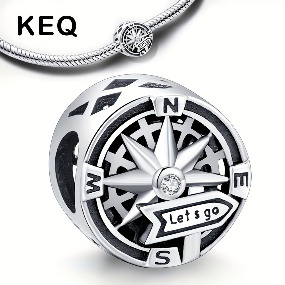 

2024 New 925 Silver Compass Pendant, Fashion Jewelry Accessories For Men And Women, Suitable For Matching Original Snake Bone Bracelet Diy Fashion Bead Pendant Classic And Simple, Gift For Keq 1.2g