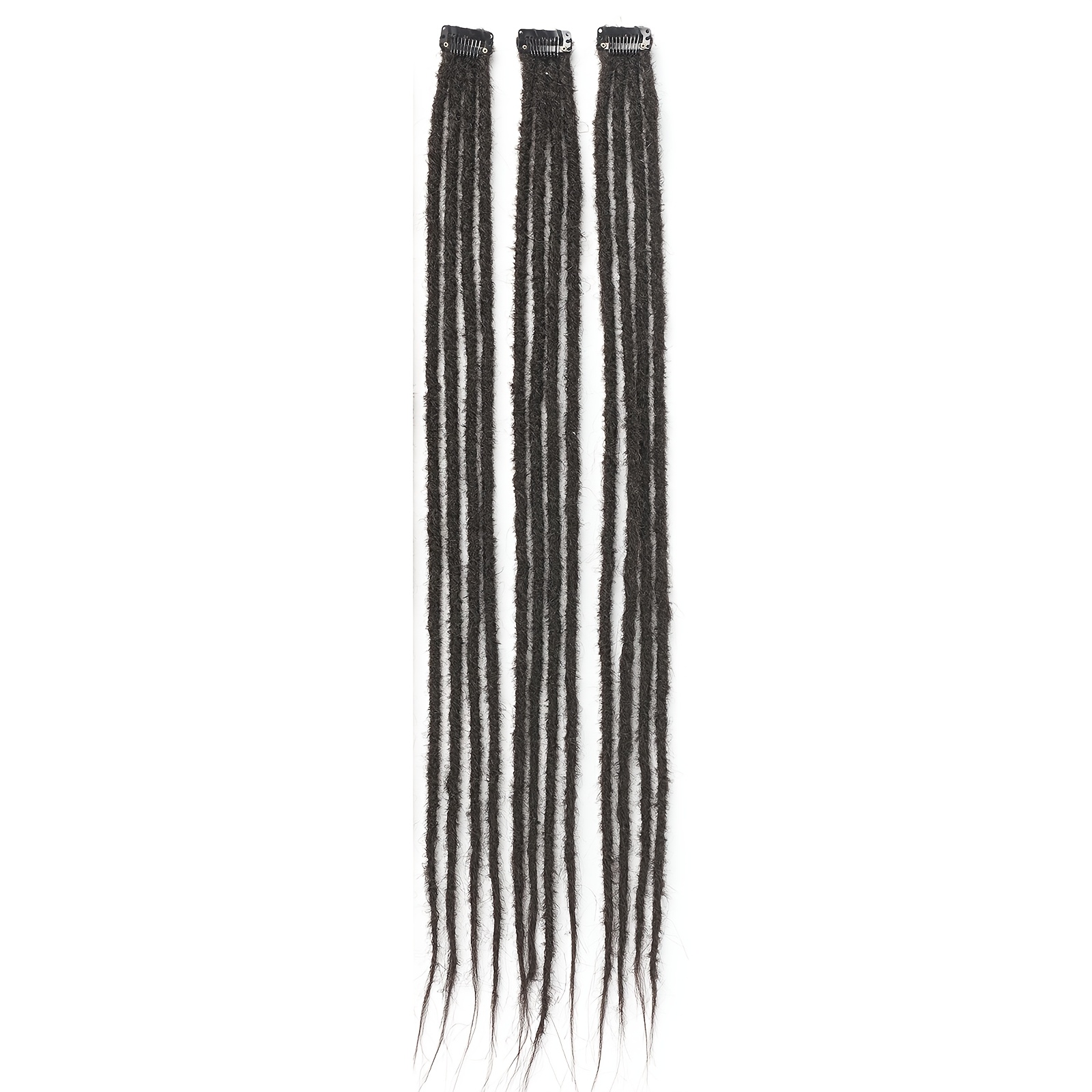 Image of 24 Inch Clip-in Dreadlock Extensions For Women 3pcs Thin 0.6cm Width Dreads With Clips In, Handmade Synthetic Reggae Style Double Ended Dreadlock Extension