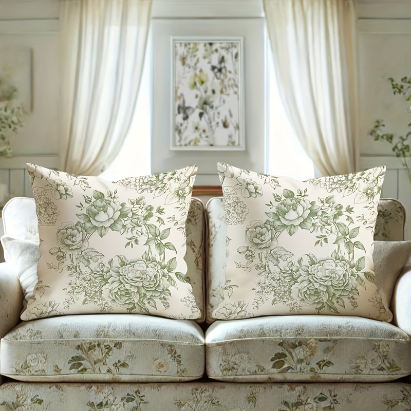 TEMU 2 housses de coussin de haute qualité avec imprimé floral vert , impression , décoration de fête pour tous les styles de pièces intérieures et